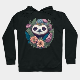 Cute Sloth face with flowers design for T-shirt, mugs, stickers, tote, pillows Hoodie